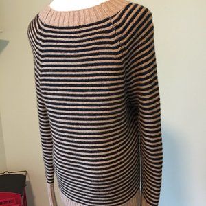 J Crew Tan Black Stripe Wool Sweater M EUC